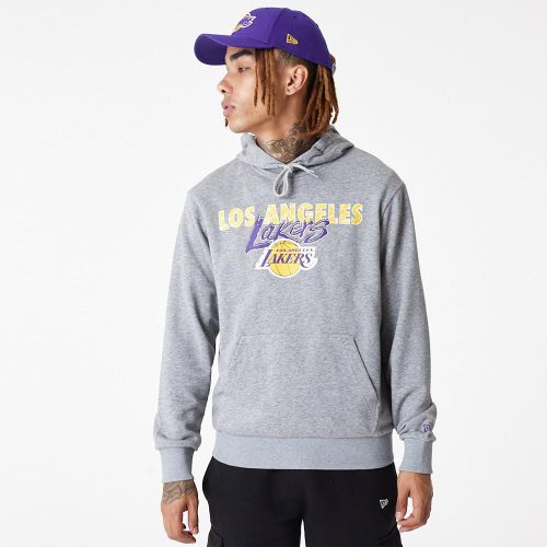 NEW ERA PULOVER TEAM SCRIPT HOODY LOS ANGELES LAKERS GREY