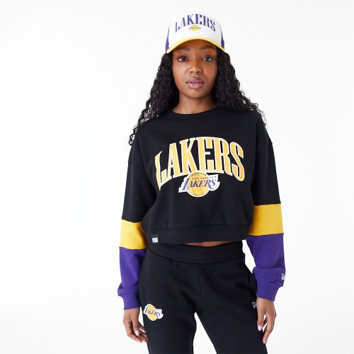 New Era NBA Colour Block Los Angeles Lakers Womens Crop Crew Neck Sweatshirt Black M