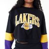 New Era NBA Colour Block Los Angeles Lakers Womens Crop Crew Neck Sweatshirt Black M