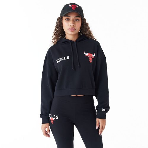 New Era NBA Team Logo Chicago Bulls Womens Crop Pullover Hoodie Black S