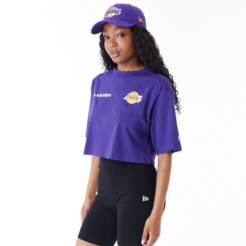 New Era NBA Team Logo LLos Angeles Lakers Womens Crop T-Shirt Purple XS