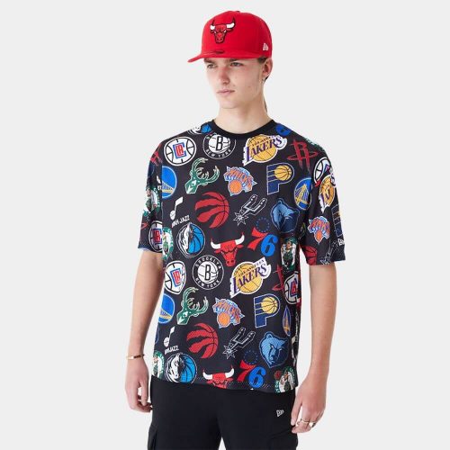 New Era NBA All Over Print Oversized T-Shirt Black S