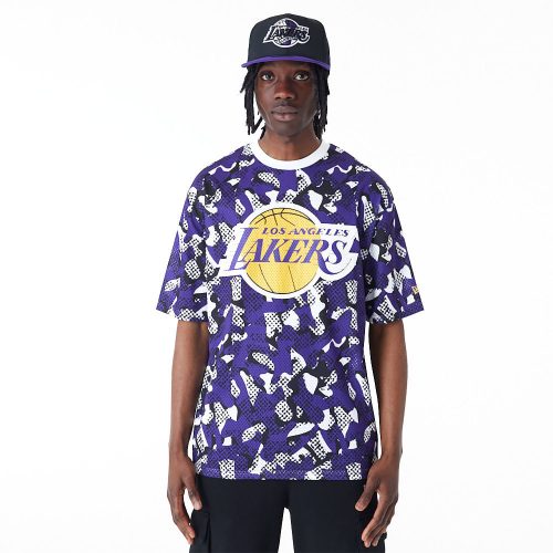 New Era NBA Team All Over Print Mesh Los Angeles Lakers Oversized T-Shirt Purple S