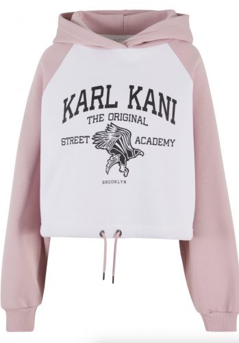 Karl Kani Woven Signature Street Academy Crop Raglan Hoodie White/Rose