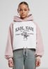 Karl Kani Woven Signature Street Academy Crop Raglan Hoodie White/Rose