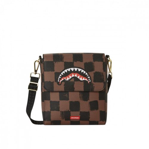 SPRAYGROUND SHARKS IN PARIS PAINTED U MESSENGER SLING BAG BROWN