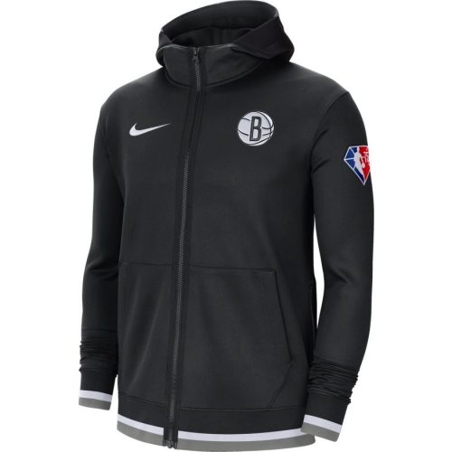 NIKE BROOKLYN NETS DRI-FIT SHOWTIME FULL-ZIP HOODIE BLACK/WHITE/DARK STEEL GREY/WHITE