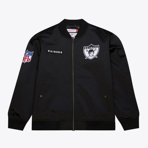 Mitchell & Ness NFL Team Leader Satin Bomber Vintage Logo Oakland Raiders Black XL