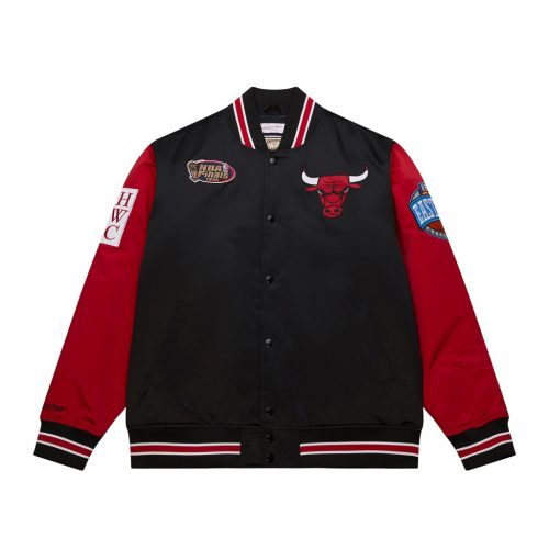 Mitchell & Ness NBA Primetime Heavyweight Satin Jacket Vintage Logo Chicago Bulls Black L