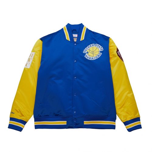 Mitchell & Ness NBA Primetime Heavyweight Satin Jacket Vintage Logo Golden State Warriors Royal XL