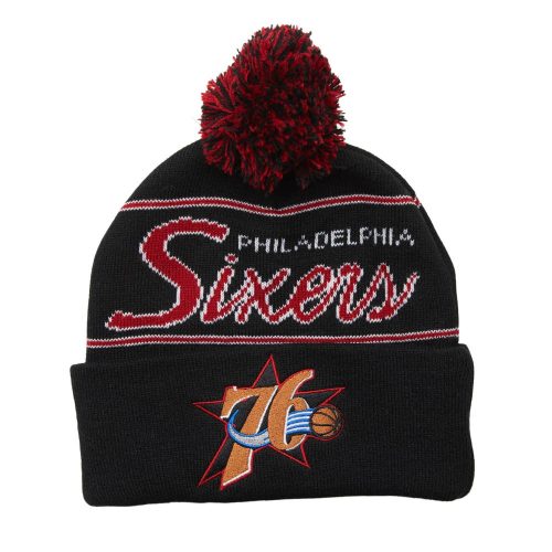 MITCHELL & NESS PHILADELPHIA 76ERS SCRIPT POM BEANIE HWC Knit Pom - Cuff Black