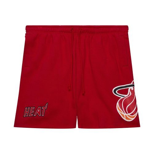 MITCHELL & NESS NBA POSTGAME FLEECE SHORTS VINTAGE LOGO MIAMI HEAT RED M