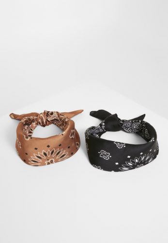 URBAN CLASSICS SATIN BANDANA 2-PACK BLACK+COGNAC