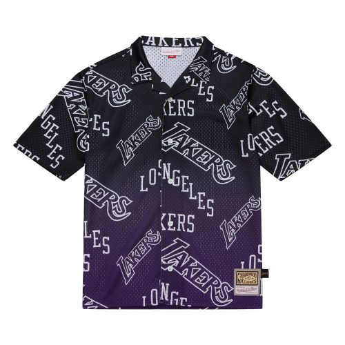 MITCHELL & NESS NBA DESTINATION LEISURE BUTTON UP SHIRT Los Angeles Lakers Purple M